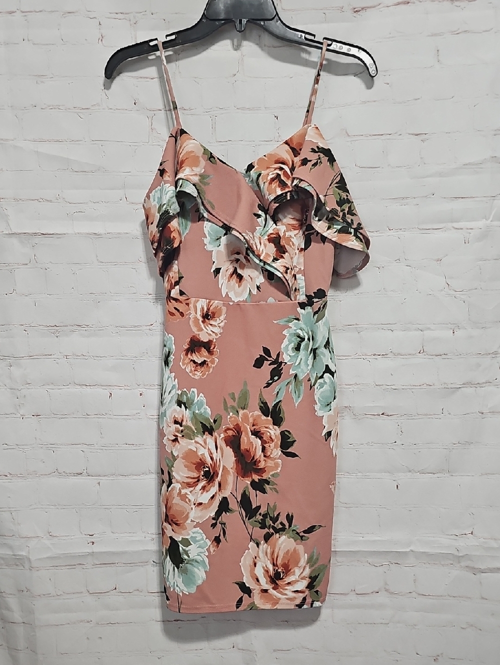 a'gaci Rose Pink Floral One-Shoulder Ruffle Dress